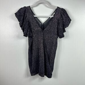 Rebecca Minkoff Black Pink Glitter Shimmery Slinky Blouse Size XS
